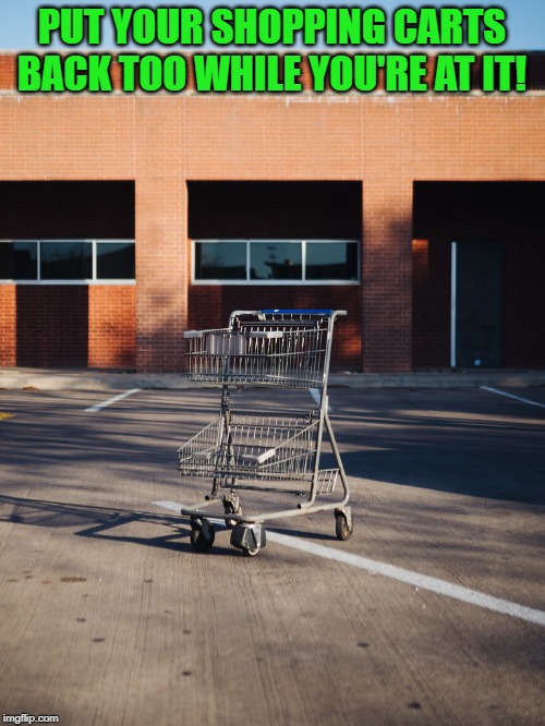 PUT YOUR SHOPPING CARTS BACK TOO WHILE YOU'RE AT IT! | made w/ Imgflip meme maker