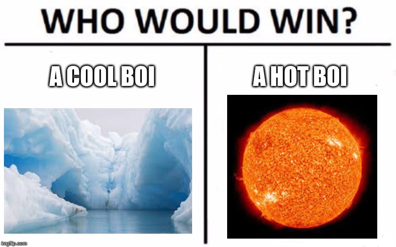Who Would Win? Meme | A COOL BOI; A HOT BOI | image tagged in memes,who would win | made w/ Imgflip meme maker