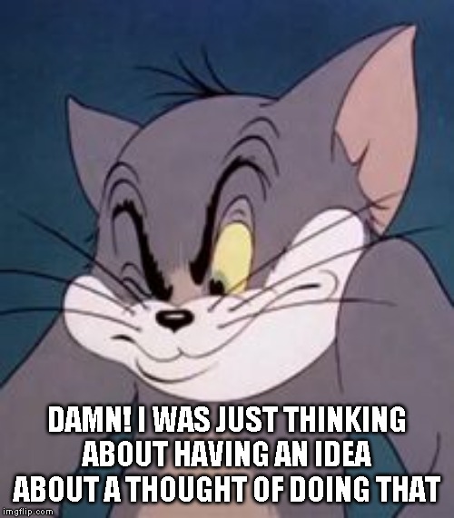 Tom cat | DAMN! I WAS JUST THINKING ABOUT HAVING AN IDEA ABOUT A THOUGHT OF DOING THAT | image tagged in tom cat | made w/ Imgflip meme maker