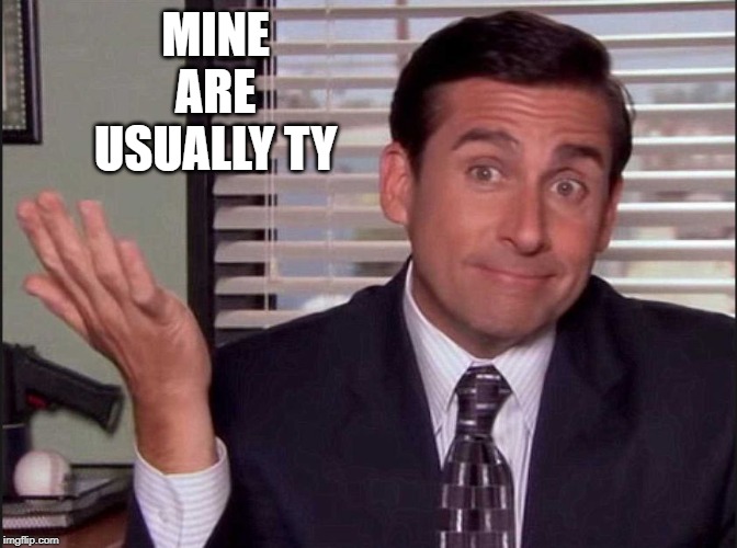 Michael Scott | MINE ARE USUALLY TY | image tagged in michael scott | made w/ Imgflip meme maker
