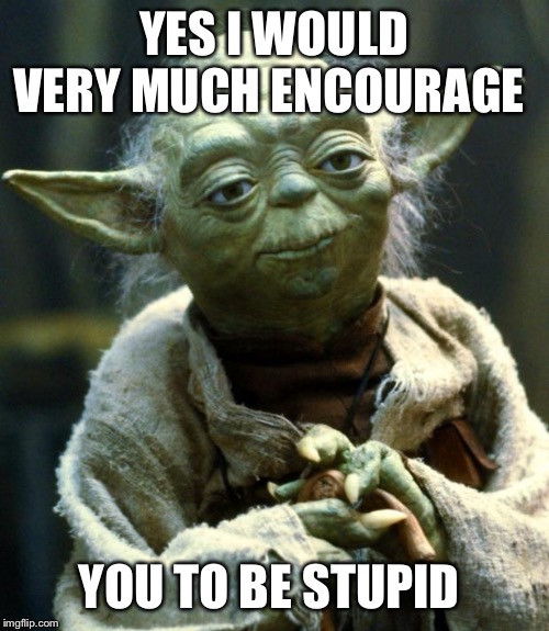 Star Wars Yoda Meme | YES I WOULD VERY MUCH ENCOURAGE; YOU TO BE STUPID | image tagged in memes,star wars yoda | made w/ Imgflip meme maker