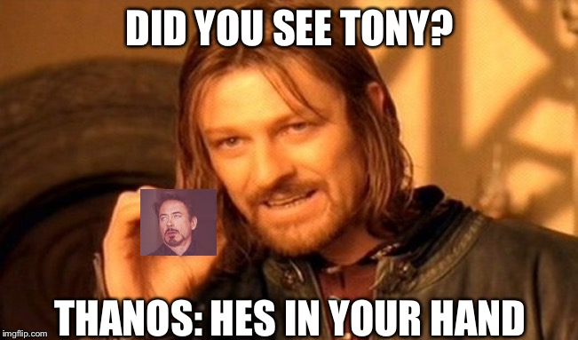 One Does Not Simply Meme | DID YOU SEE TONY? THANOS: HES IN YOUR HAND | image tagged in memes,one does not simply | made w/ Imgflip meme maker