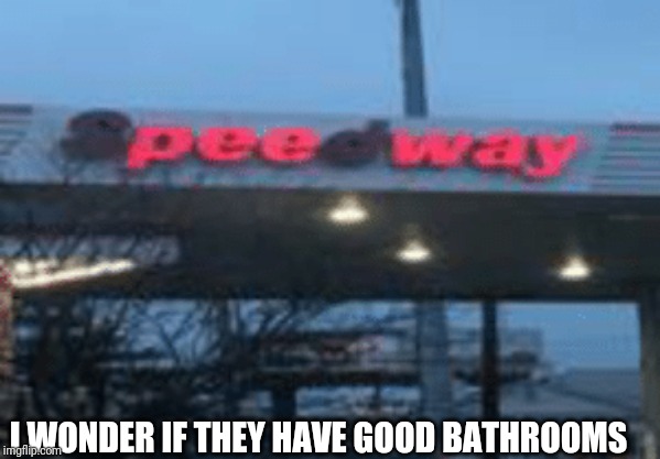 Pee way | I WONDER IF THEY HAVE GOOD BATHROOMS | image tagged in pee,gas | made w/ Imgflip meme maker
