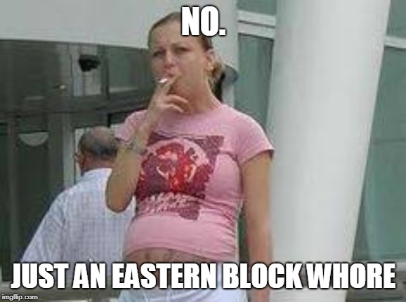 Smoking pregnant whore | NO. JUST AN EASTERN BLOCK W**RE | image tagged in smoking pregnant whore | made w/ Imgflip meme maker