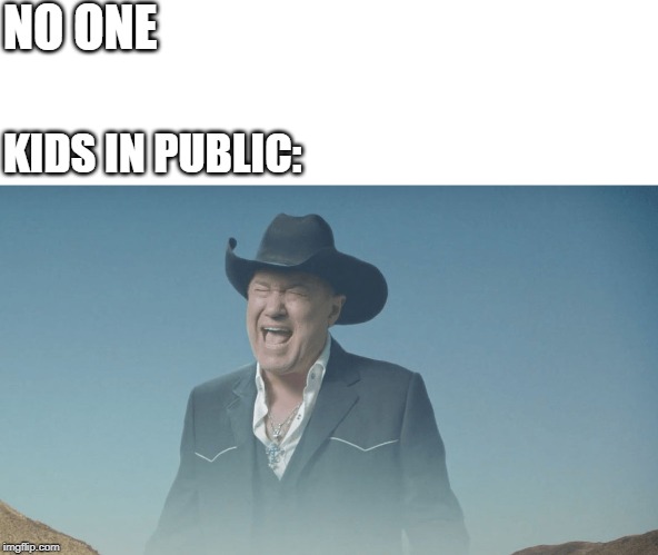 Screaming Cowboy |  NO ONE; KIDS IN PUBLIC: | image tagged in screaming cowboy | made w/ Imgflip meme maker