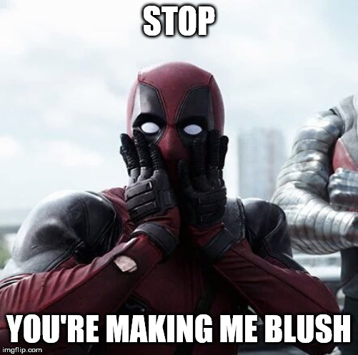 Deadpool Surprised | STOP; YOU'RE MAKING ME BLUSH | image tagged in memes,deadpool surprised | made w/ Imgflip meme maker