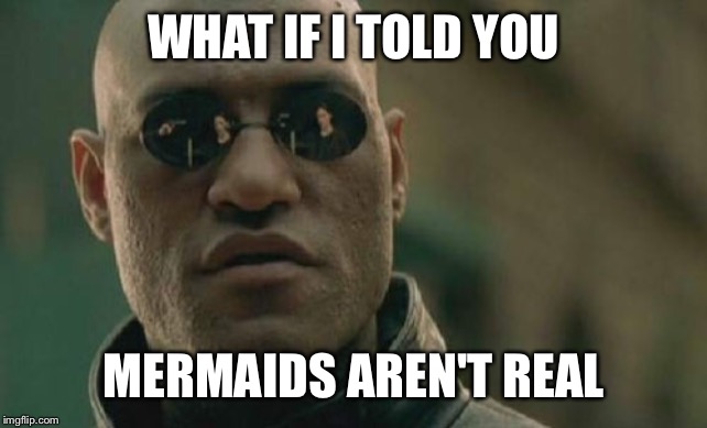 Mermaids aren't real Morpheus | WHAT IF I TOLD YOU; MERMAIDS AREN'T REAL | image tagged in memes,matrix morpheus,mermaids | made w/ Imgflip meme maker