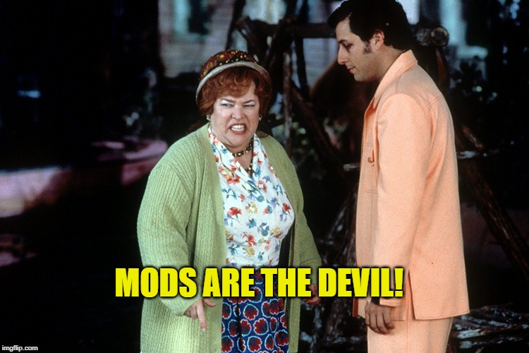 water boy mama  | MODS ARE THE DEVIL! | image tagged in water boy mama | made w/ Imgflip meme maker