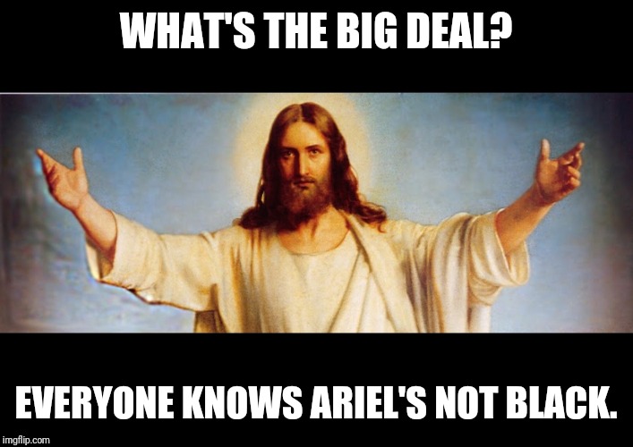 WHAT'S THE BIG DEAL? EVERYONE KNOWS ARIEL'S NOT BLACK. | image tagged in ariel | made w/ Imgflip meme maker