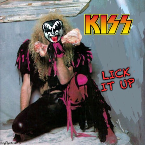 Kissed Sister | LICK IT UP | image tagged in twisted sister,kiss,rock music,heavy metal,mix,bad album art | made w/ Imgflip meme maker