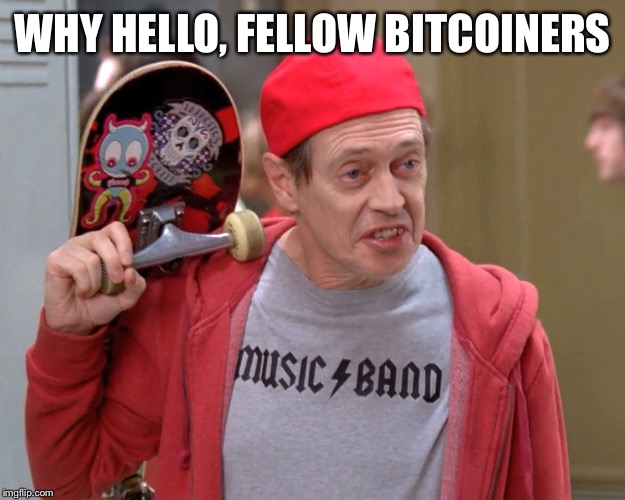 Steve Buscemi Fellow Kids | WHY HELLO, FELLOW BITCOINERS | image tagged in steve buscemi fellow kids | made w/ Imgflip meme maker