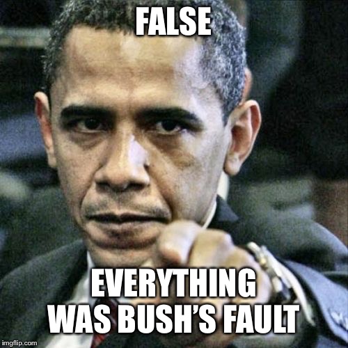Pissed Off Obama Meme | FALSE EVERYTHING WAS BUSH’S FAULT | image tagged in memes,pissed off obama | made w/ Imgflip meme maker