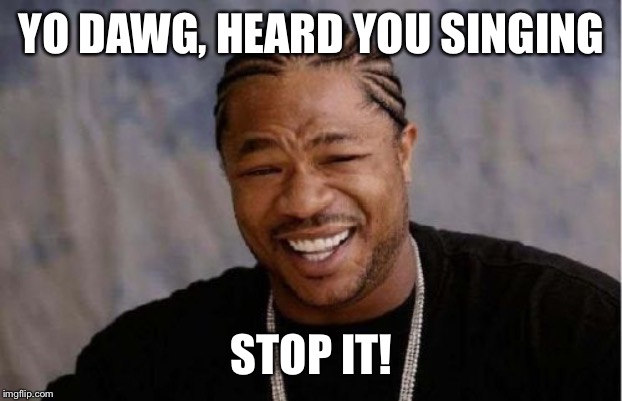 Yo Dawg Heard You | YO DAWG, HEARD YOU SINGING; STOP IT! | image tagged in memes,yo dawg heard you | made w/ Imgflip meme maker