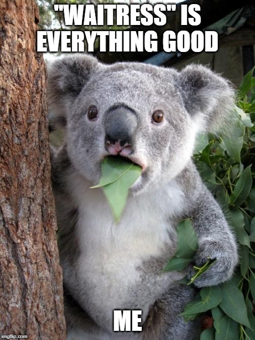 Surprised Koala | "WAITRESS" IS EVERYTHING GOOD; ME | image tagged in memes,surprised koala | made w/ Imgflip meme maker