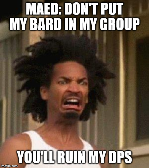 Disgusted Face | MAED: DON'T PUT MY BARD IN MY GROUP; YOU'LL RUIN MY DPS | image tagged in disgusted face | made w/ Imgflip meme maker
