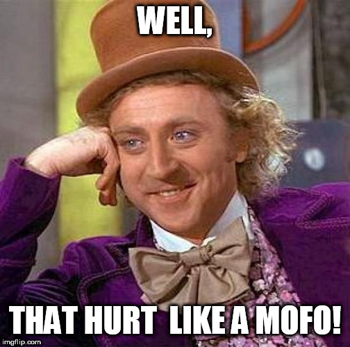 Creepy Condescending Wonka Meme | WELL, THAT HURT  LIKE A MOFO! | image tagged in memes,creepy condescending wonka | made w/ Imgflip meme maker