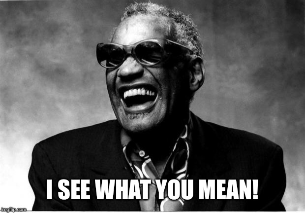 Ray Charles | I SEE WHAT YOU MEAN! | image tagged in ray charles | made w/ Imgflip meme maker