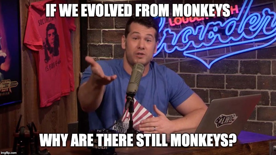 insufferably smug but wrong guy | IF WE EVOLVED FROM MONKEYS; WHY ARE THERE STILL MONKEYS? | image tagged in smug,wrong,dumb argument,idiot,rightwing | made w/ Imgflip meme maker