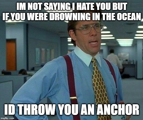That Would Be Great | IM NOT SAYING I HATE YOU BUT IF YOU WERE DROWNING IN THE OCEAN; ID THROW YOU AN ANCHOR | image tagged in memes,that would be great | made w/ Imgflip meme maker