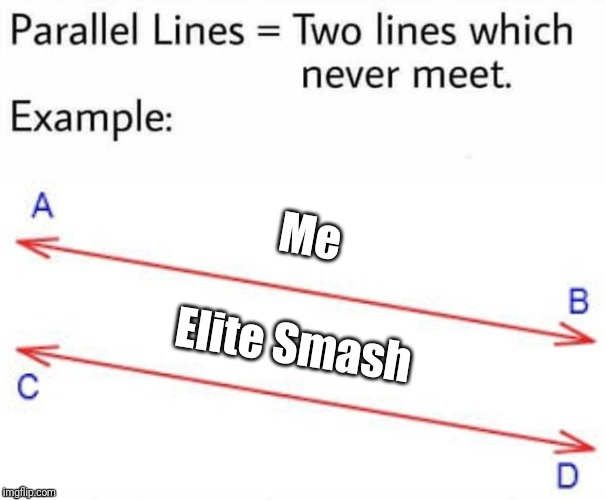 Smash Ultimate's online system actually isn't that bad in my opinion... | Me; Elite Smash | image tagged in parallel lines,memes | made w/ Imgflip meme maker