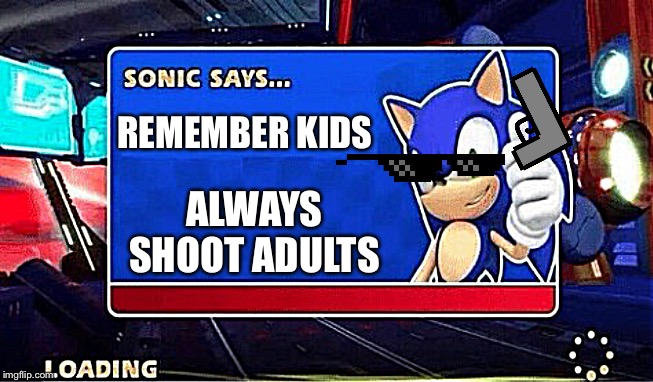Sonic Says | REMEMBER KIDS; ALWAYS SHOOT ADULTS | image tagged in sonic says,cats | made w/ Imgflip meme maker