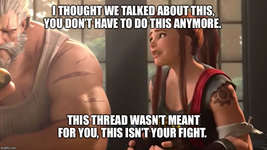 I THOUGHT WE TALKED ABOUT THIS, YOU DON’T HAVE TO DO THIS ANYMORE. THIS THREAD WASN’T MEANT FOR YOU, THIS ISN’T YOUR FIGHT. | made w/ Imgflip meme maker