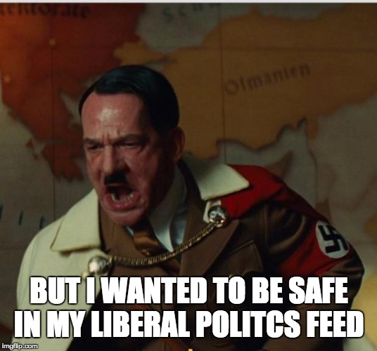 Nein | BUT I WANTED TO BE SAFE IN MY LIBERAL POLITCS FEED | image tagged in nein | made w/ Imgflip meme maker