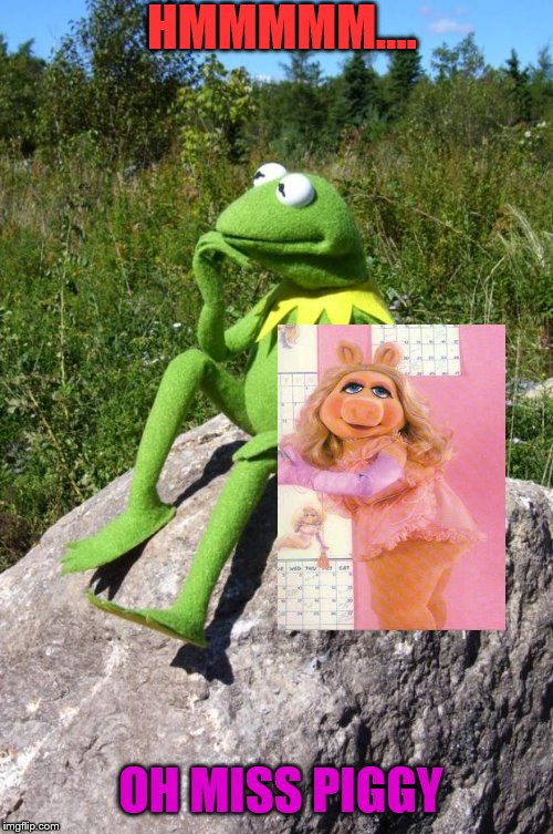 Kermit-thinking | HMMMMM.... OH MISS PIGGY | image tagged in kermit-thinking | made w/ Imgflip meme maker