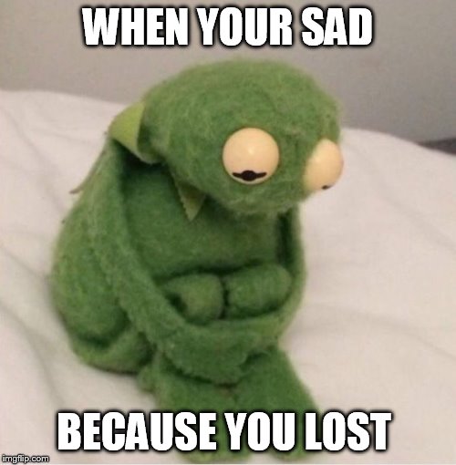 Sad Kermit | WHEN YOUR SAD; BECAUSE YOU LOST | image tagged in sad kermit | made w/ Imgflip meme maker