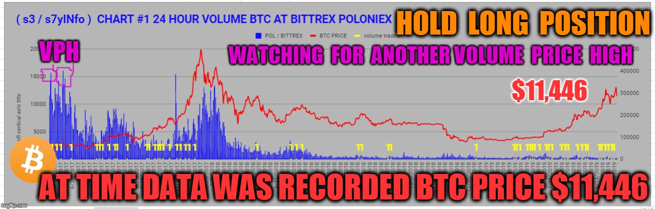 HOLD  LONG  POSITION; VPH; WATCHING  FOR  ANOTHER VOLUME  PRICE  HIGH; $11,446; AT TIME DATA WAS RECORDED BTC PRICE $11,446 | made w/ Imgflip meme maker