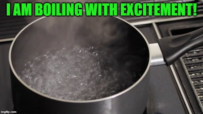 Boiling water | I AM BOILING WITH EXCITEMENT! | image tagged in boiling water | made w/ Imgflip meme maker