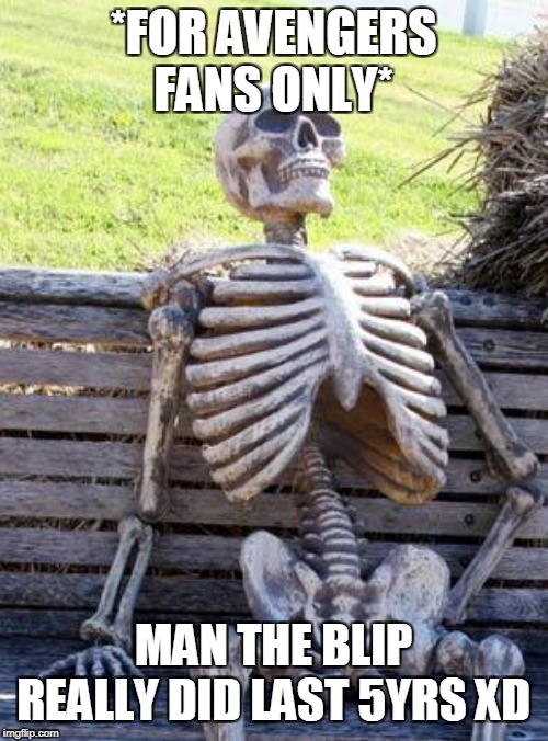 Waiting Skeleton | *FOR AVENGERS FANS ONLY*; MAN THE BLIP REALLY DID LAST 5YRS XD | image tagged in memes,waiting skeleton | made w/ Imgflip meme maker