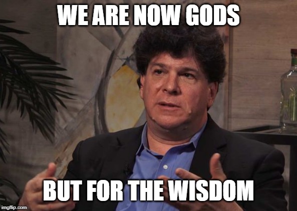Weinstein wisdom | WE ARE NOW GODS; BUT FOR THE WISDOM | image tagged in weinstein wisdom | made w/ Imgflip meme maker