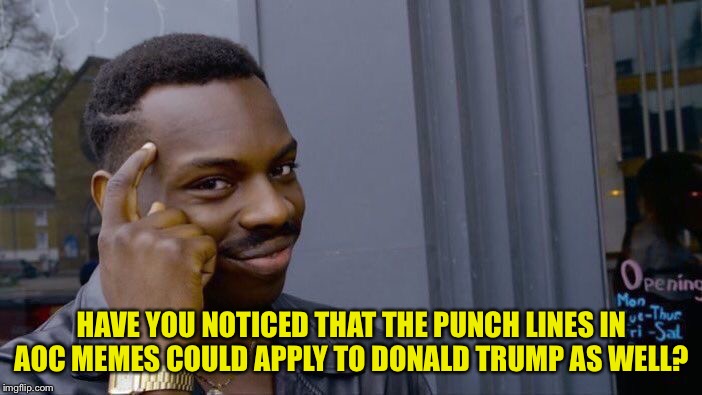 They really could! | HAVE YOU NOTICED THAT THE PUNCH LINES IN AOC MEMES COULD APPLY TO DONALD TRUMP AS WELL? | image tagged in memes,roll safe think about it | made w/ Imgflip meme maker
