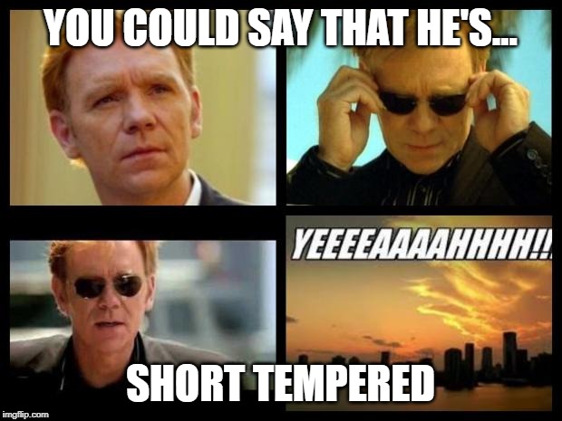 CSI | YOU COULD SAY THAT HE'S... SHORT TEMPERED | image tagged in csi | made w/ Imgflip meme maker