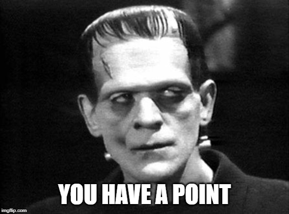 frankenstein | YOU HAVE A POINT | image tagged in frankenstein | made w/ Imgflip meme maker