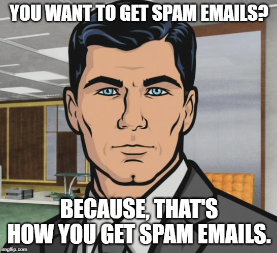 Archer Meme | YOU WANT TO GET SPAM EMAILS? BECAUSE, THAT'S HOW YOU GET SPAM EMAILS. | image tagged in memes,archer | made w/ Imgflip meme maker