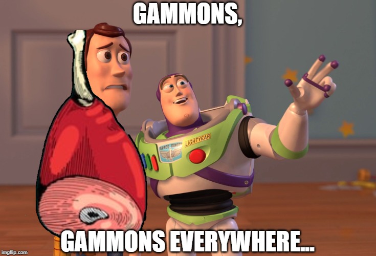 X, X Everywhere | GAMMONS, GAMMONS EVERYWHERE... | image tagged in memes,x x everywhere | made w/ Imgflip meme maker