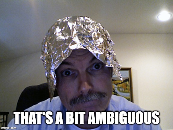 Tin Foil Hat | THAT'S A BIT AMBIGUOUS | image tagged in tin foil hat | made w/ Imgflip meme maker