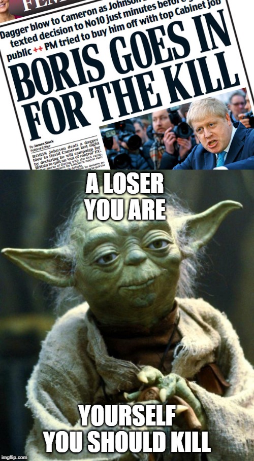 Big Mouth Wanker | A LOSER YOU ARE; YOURSELF YOU SHOULD KILL | image tagged in memes,star wars yoda | made w/ Imgflip meme maker