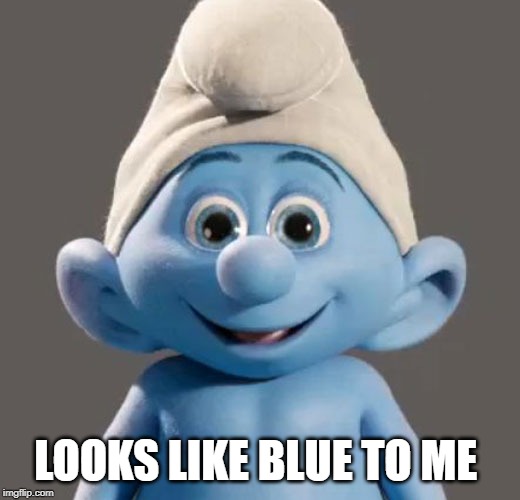 Awesome Smurf Meme | LOOKS LIKE BLUE TO ME | image tagged in awesome smurf meme | made w/ Imgflip meme maker