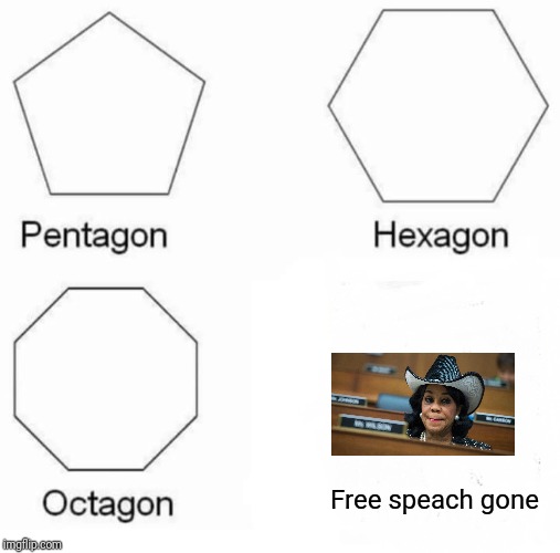 Pentagon Hexagon Octagon | Free speach gone | image tagged in memes,pentagon hexagon octagon | made w/ Imgflip meme maker