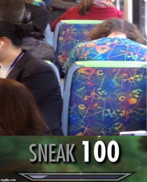 Not sure if they are hanging their head in shame? | image tagged in sneak 100,video games,elder scrolls,camouflage,seat,blender | made w/ Imgflip meme maker