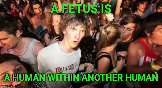 Sudden Clarity Clarence | A FETUS IS; A HUMAN WITHIN ANOTHER HUMAN | image tagged in sudden clarity clarence,fetus,abortion,abortion is murder,human | made w/ Imgflip meme maker