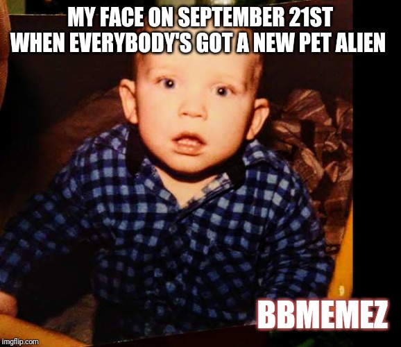 My face when | MY FACE ON SEPTEMBER 21ST WHEN EVERYBODY'S GOT A NEW PET ALIEN; BBMEMEZ | image tagged in my face | made w/ Imgflip meme maker