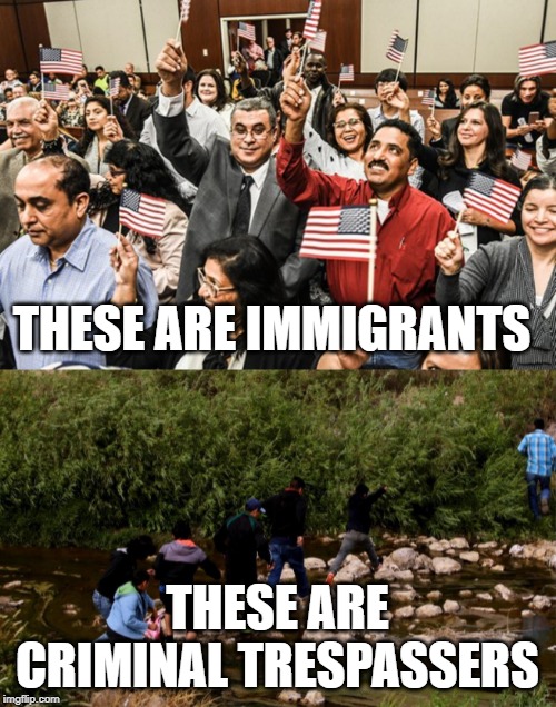 Immigrants fill out the paperwork and wait their turn. | THESE ARE IMMIGRANTS; THESE ARE CRIMINAL TRESPASSERS | image tagged in build the wall,keep america great | made w/ Imgflip meme maker