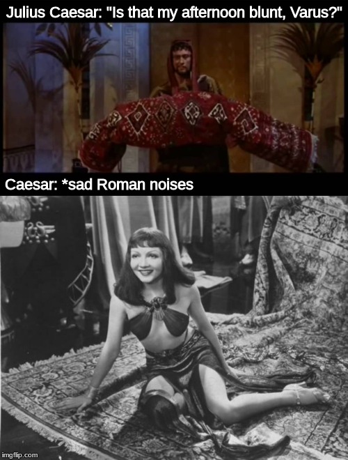 Julius Caesar: "Is that my afternoon blunt, Varus?"; Caesar: *sad Roman noises | image tagged in roman,caesar,memes,history | made w/ Imgflip meme maker