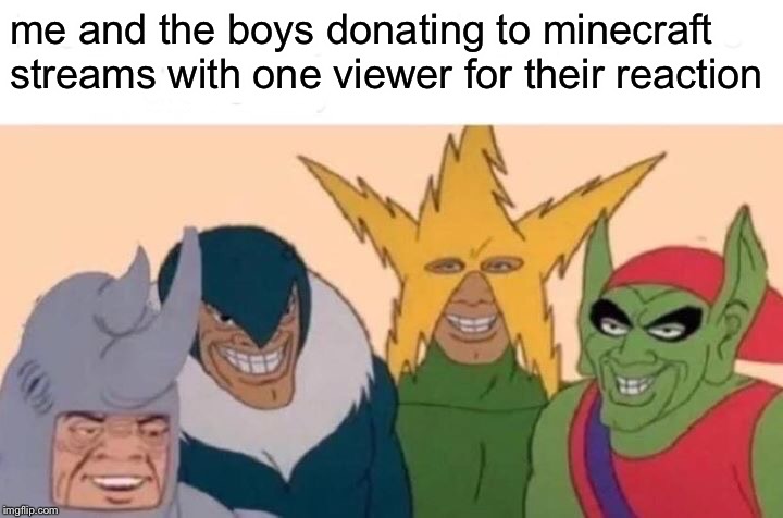 Me And The Boys | me and the boys donating to minecraft
streams with one viewer for their reaction | image tagged in memes,me and the boys | made w/ Imgflip meme maker