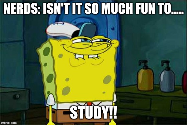 Don't You Squidward | NERDS: ISN'T IT SO MUCH FUN TO..... STUDY!! | image tagged in memes,dont you squidward | made w/ Imgflip meme maker