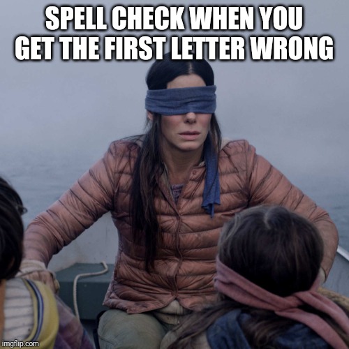 Bird Box Meme | SPELL CHECK WHEN YOU GET THE FIRST LETTER WRONG | image tagged in memes,bird box | made w/ Imgflip meme maker